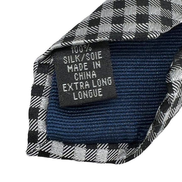 Michael Kors Gingham Check Silver Black Extra Long 100% Silk Tie - Picture 5 of 5